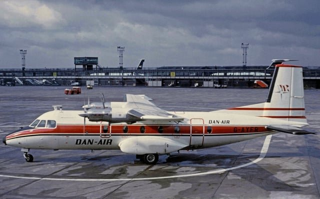 Nord 262A of Dan-Air operating a scheduled service at Manchester Airport in 1971